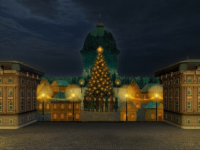 Ünnepváró budai fényfestés a Magyar Nemzeti Galériánál